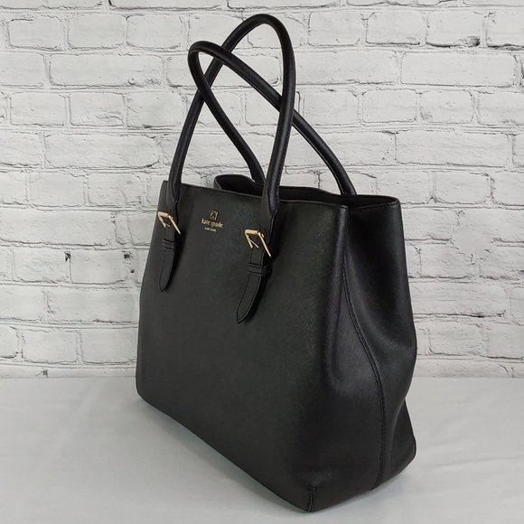 KATE SPADE SAFFIANO LEATHER ADJUSTABLE BUCKLE STRAP LARGE SHOULDER  BAG ONYX - Picture 5 of 16